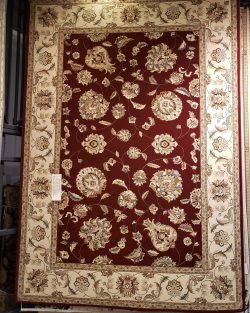 Traditional Ivory Red Floral Machine-Made Rug