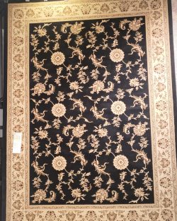Black Floral Contemporary Traditional Print Machine-Made Rug