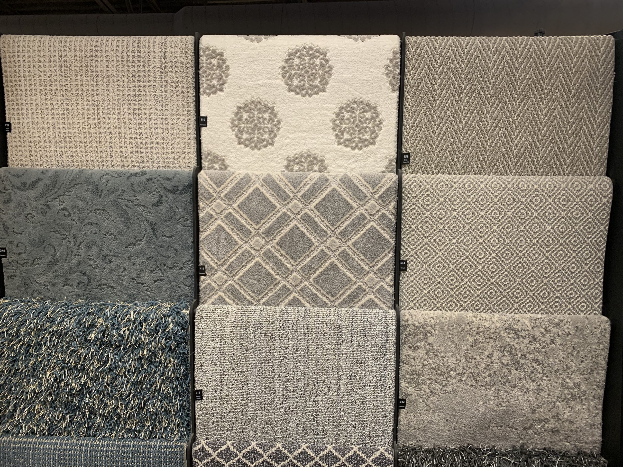 Wall-to-wall carpet samples — pattern variety